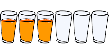 There are 3 full glasses and 3 empty glasses. Click to show the answer.